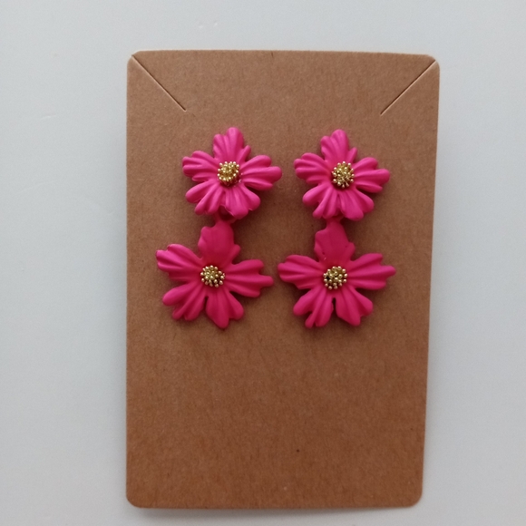 Fashion Jewelry Double Flower Dangle Earrings - Picture 1 of 5